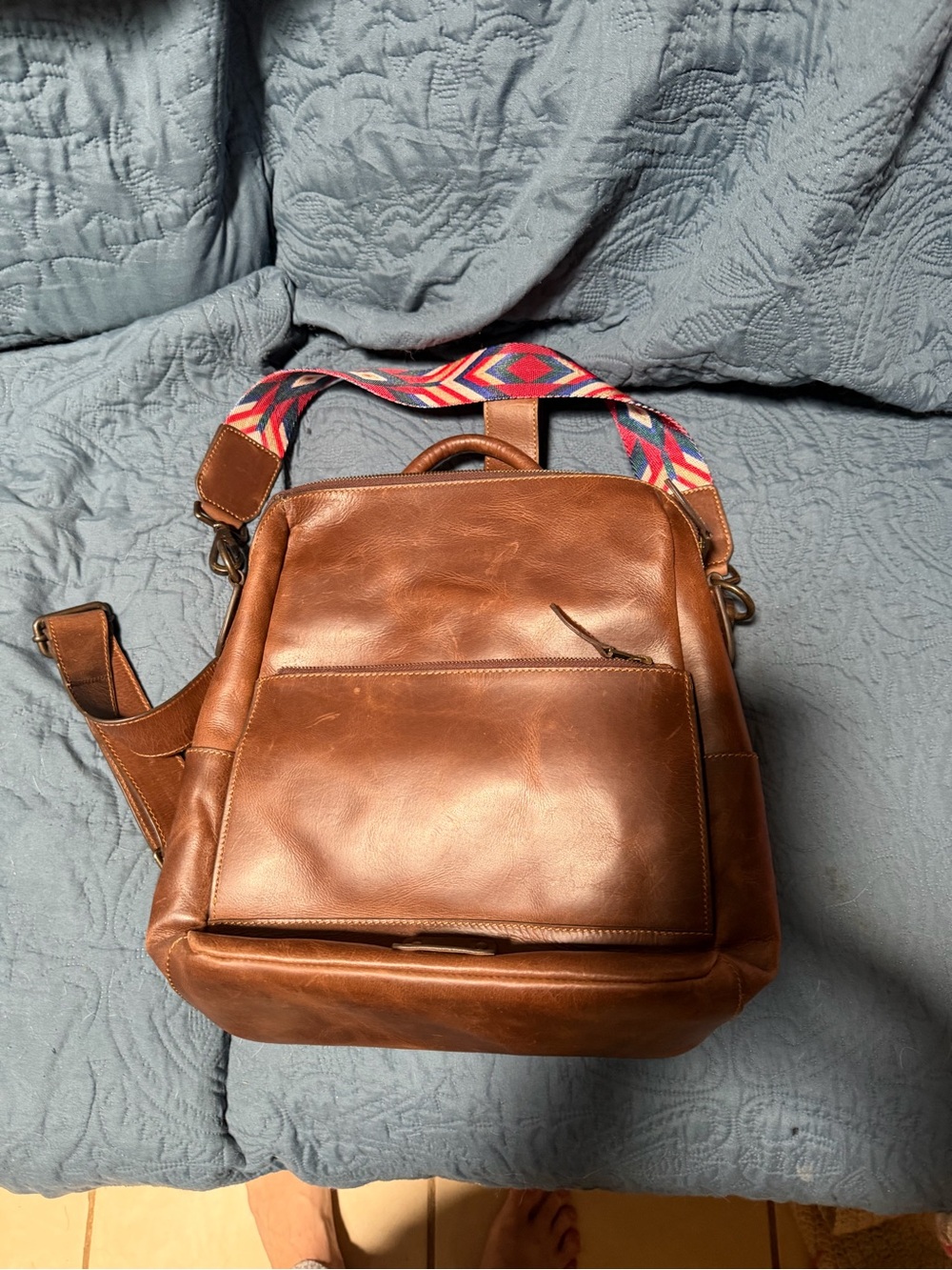STS Ranchwear Brown Leather Backpack with Patterned Strap